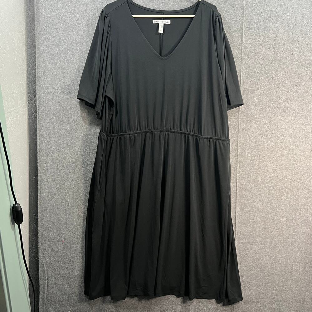 Girl With Curves Petite Knit Midi Dress with Flutter Sleeve Black, Petite 2X